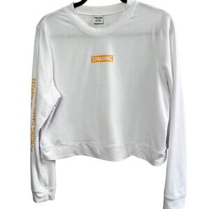 Spalding Women's White Long Sleeve Sporty Crop Top Size S